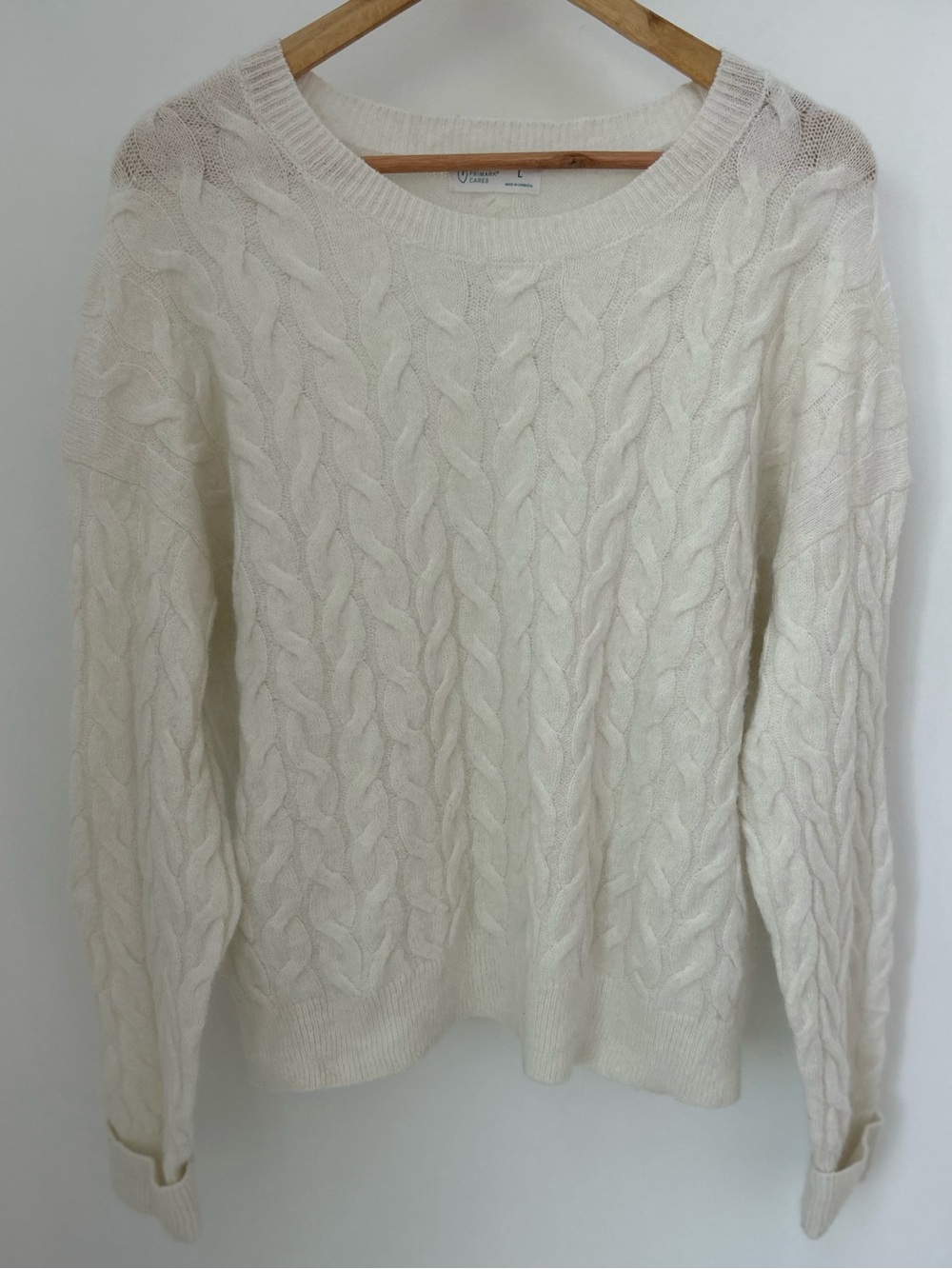 Primark Cream Cable Knit Sweater Alpaca Wool Blend Women L Cozy 23x23 Oversized
